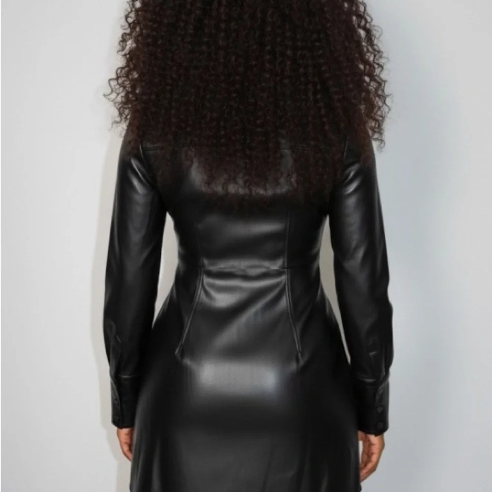 Black Faux Leather Button-Up Dress - Picture 2 of 2